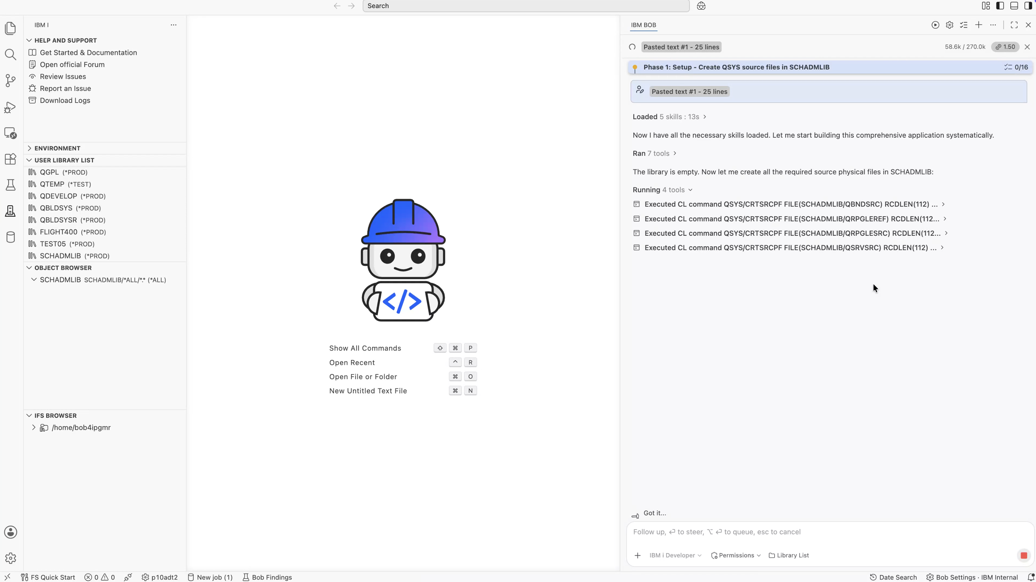 Source physical files created in SCHADMLIB using CRTSRCPF